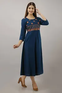 Women Touch Women Embroidered A line Kurta Dark Blue-thumb1