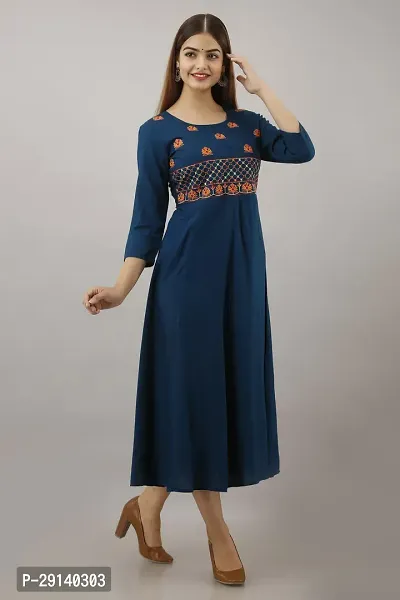 Women Touch Women Embroidered A line Kurta Dark Blue-thumb2