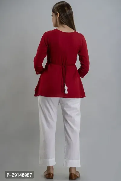 Burundi Blu Casual Embroidered Women Red Top-thumb2