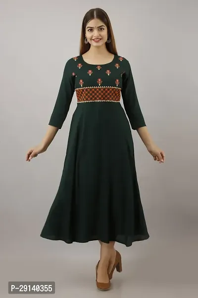 Women Touch Women Embroidered A line Kurta Green