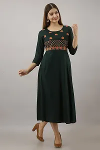 Women Touch Women Embroidered A line Kurta Dark Green-thumb1