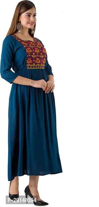 Women Touch Women Embroidered A line Kurta Blue-thumb2