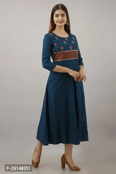 Women Touch Women Embroidered A line Kurta Blue-thumb2