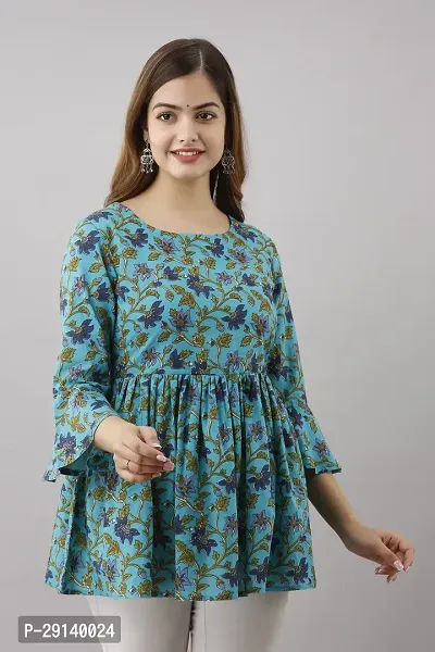 LifeSpan Casual 3 4 Sleeve Floral Print Women Blue Top