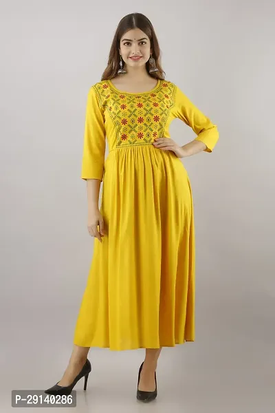 Women Touch Women Embroidered A line Kurta Yellow-thumb0