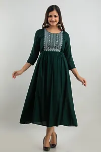 Women Touch Women Embroidered A line Kurta Green-thumb1