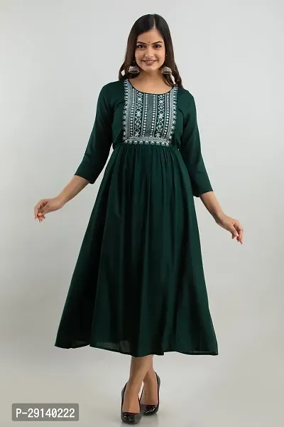 Women Touch Women Embroidered A line Kurta Green-thumb2