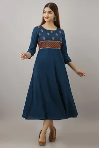 Women Touch Women Embroidered A line Kurta Blue-thumb2