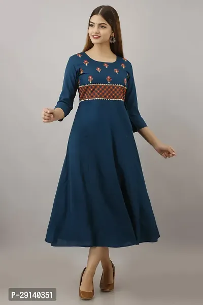 Women Touch Women Embroidered A line Kurta Blue-thumb3