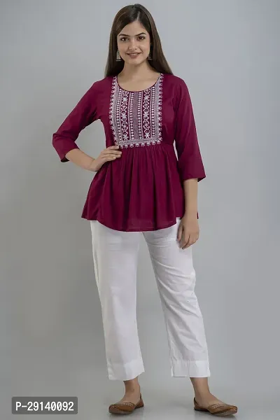 Burundi Blu Casual Embroidered Women Purple Top