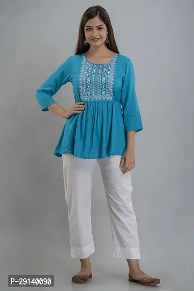 Burundi Blu Casual Embroidered Women Light Blue Top