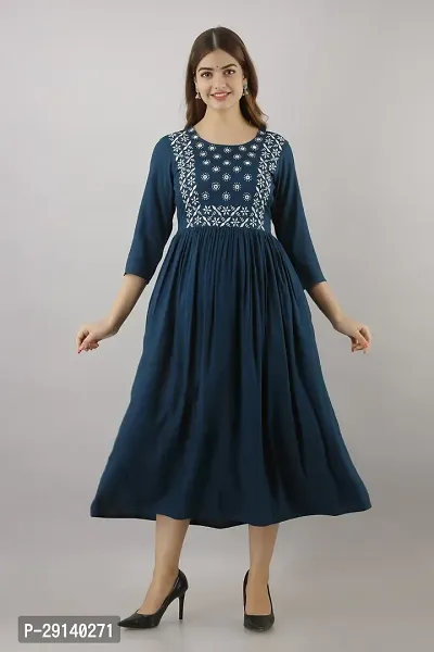 Women Touch Women Embroidered A line Kurta Blue-thumb0