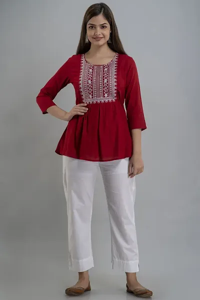 Burundi Blu Casual Embroidered Women Top