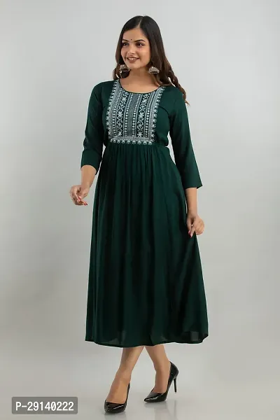 Women Touch Women Embroidered A line Kurta Green-thumb3