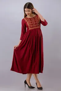 Women Touch Women Embroidered A line Kurta Maroon-thumb1