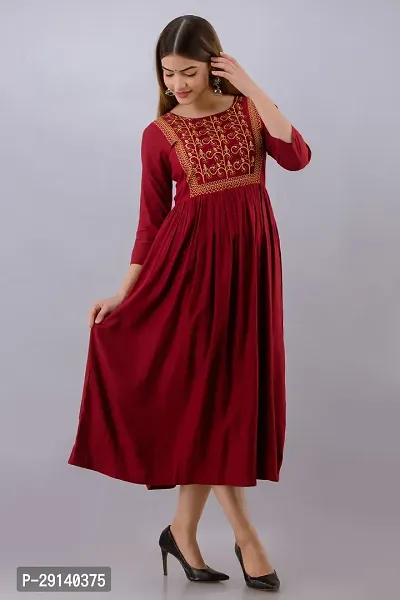 Women Touch Women Embroidered A line Kurta Maroon-thumb2