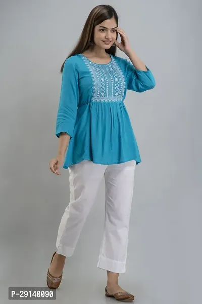 Burundi Blu Casual Embroidered Women Light Blue Top-thumb4