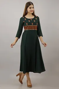 Women Touch Women Embroidered A line Kurta Green-thumb1