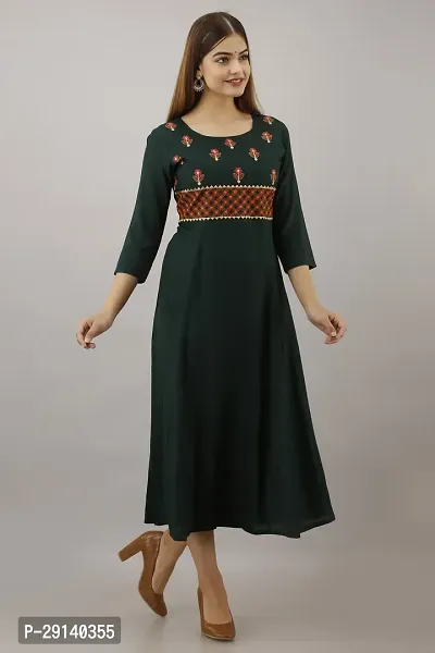 Women Touch Women Embroidered A line Kurta Green-thumb2