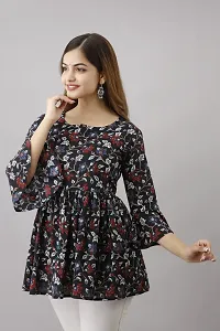 LifeSpan Casual 3 4 Sleeve Floral Print Women Black Top-thumb2