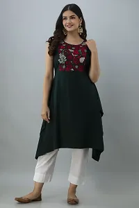 Women Touch Women Embroidered Asymmetric Kurta Green-thumb2