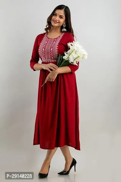 Women Touch Women Embroidered A line Kurta Red-thumb3