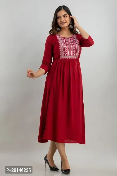 Women Touch Women Embroidered A line Kurta Maroon-thumb2