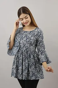 LifeSpan Casual Bell Sleeve Floral Print Women Blue Top-thumb1
