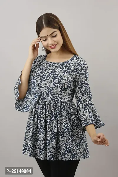 LifeSpan Casual Bell Sleeve Floral Print Women Blue Top-thumb2