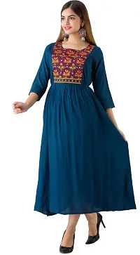 Women Touch Women Embroidered A line Kurta Blue-thumb2