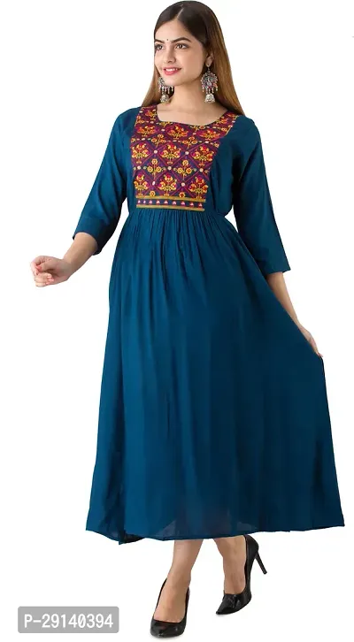 Women Touch Women Embroidered A line Kurta Blue-thumb3