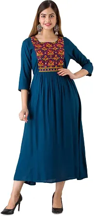 Women Touch Women Embroidered A line Kurta Blue-thumb4