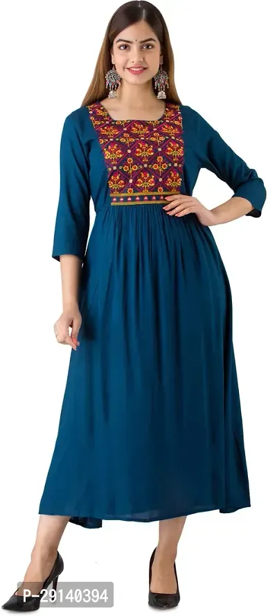 Women Touch Women Embroidered A line Kurta Blue-thumb5