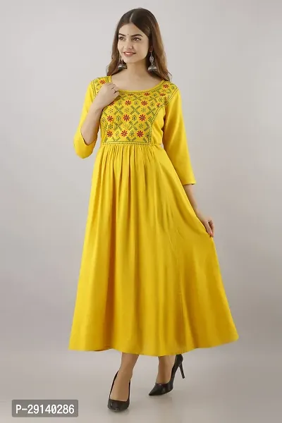 Women Touch Women Embroidered A line Kurta Yellow-thumb3