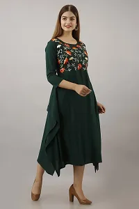 Women Touch Women Embroidered A line Kurta Dark Green-thumb1