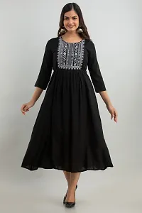 Women Touch Women Embroidered A line Kurta Black-thumb1