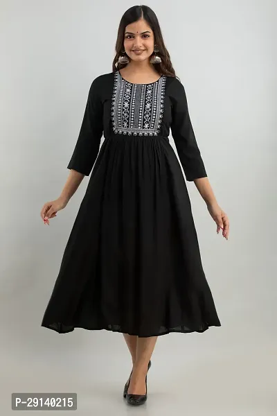 Women Touch Women Embroidered A line Kurta Black-thumb2