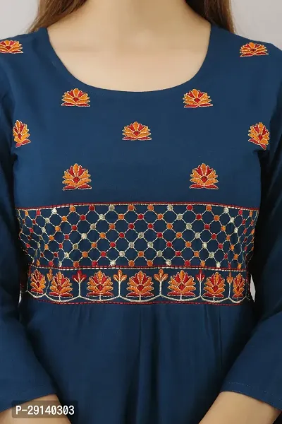 Women Touch Women Embroidered A line Kurta Dark Blue-thumb4