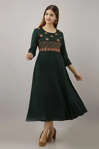 Women Touch Women Embroidered A line Kurta Dark Green-thumb2