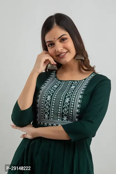 Women Touch Women Embroidered A line Kurta Green-thumb5