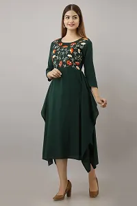 Women Touch Women Embroidered A line Kurta Dark Green-thumb2