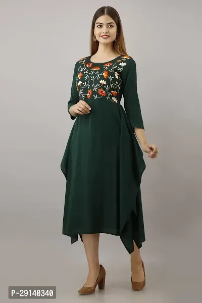 Women Touch Women Embroidered A line Kurta Dark Green-thumb3