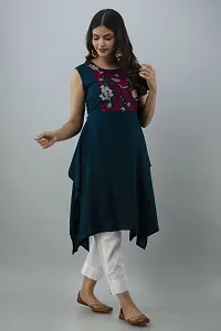 Women Touch Women Embroidered Asymmetric Kurta Blue-thumb1