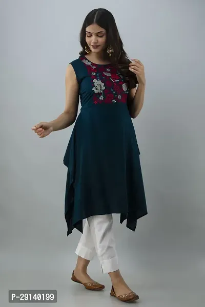 Women Touch Women Embroidered Asymmetric Kurta Blue-thumb2