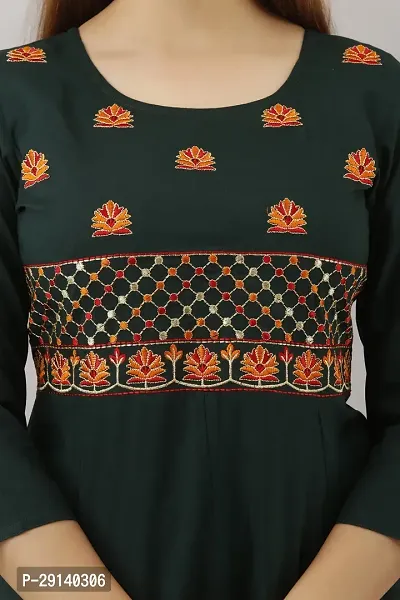 Women Touch Women Embroidered A line Kurta Dark Green-thumb5