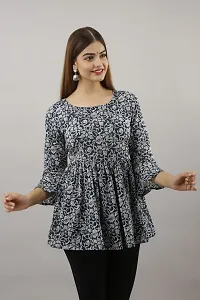 LifeSpan Casual Bell Sleeve Floral Print Women Blue Top-thumb2