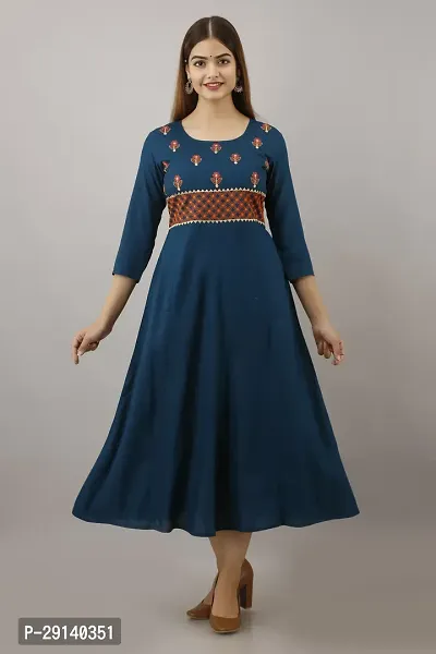 Women Touch Women Embroidered A line Kurta Blue