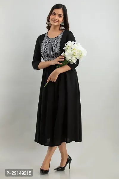 Women Touch Women Embroidered A line Kurta Black-thumb0