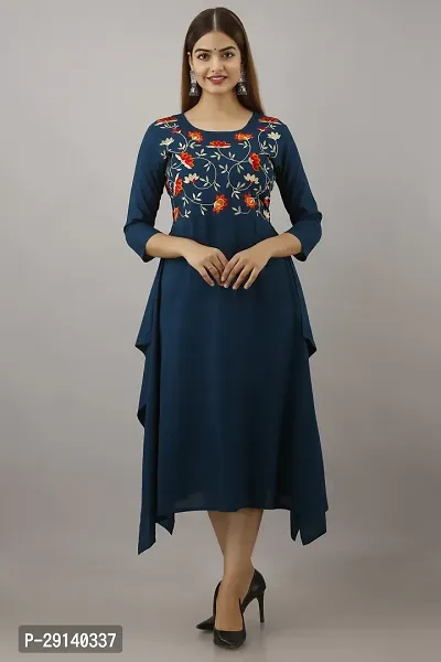 Women Touch Women Embroidered A line Kurta Dark Blue-thumb0