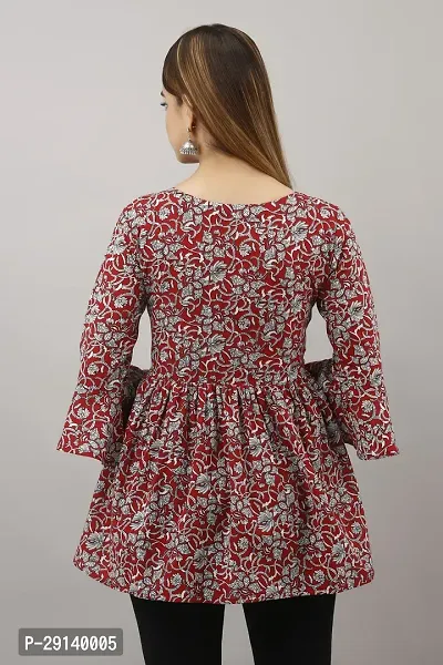 LifeSpan Casual Bell Sleeve Floral Print Women Red Top-thumb4